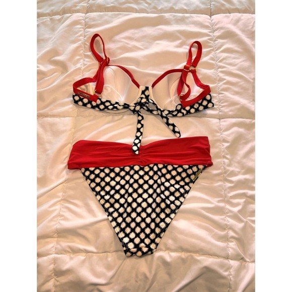 Swim Systems Bikini Set Black Red White Adjustable Strap Tie Back Size S-M - Picture 5 of 11